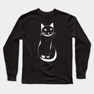 Sitting Cat - Simple white line drawing Long Sleeve T-Shirt